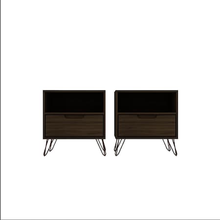 Manhattan Comfort Rockefeller Nightstand 1.0 in Brown, PK2 2-101GMC5